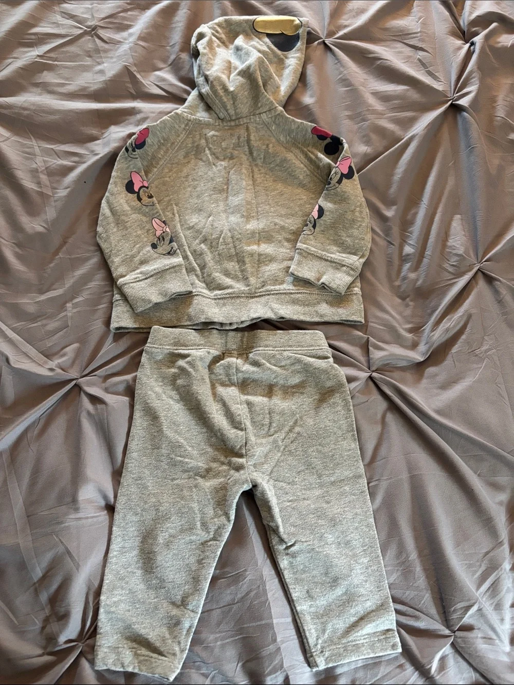 GAP / Disney collab Gray Minnie Mouse Hoodie & Joggers Set with Pink Accents